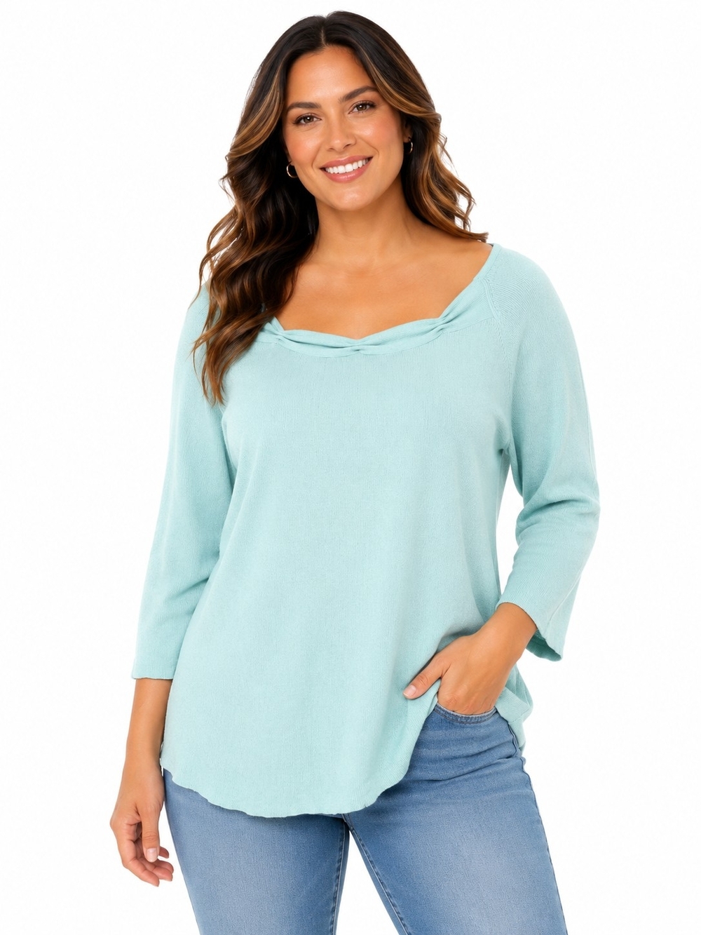 Sag Harbor Light Aqua Twist-Detail Knit Tunic